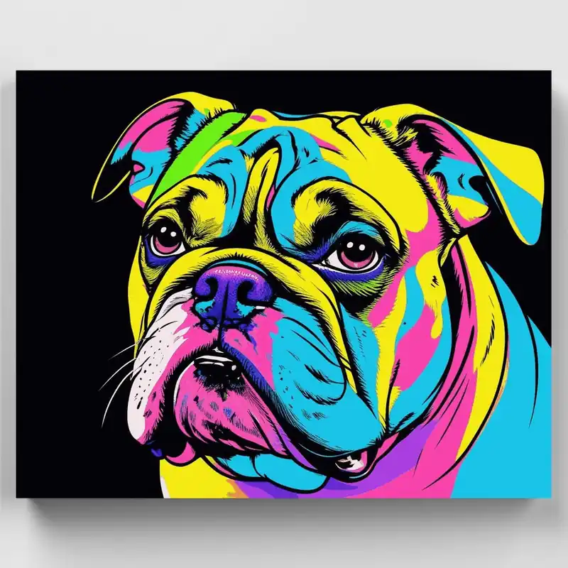 Kit de Pintar por Números Bulldog Pop Art Vibrante - Lienzo Enrollado / 24 Colores Alta Calidad