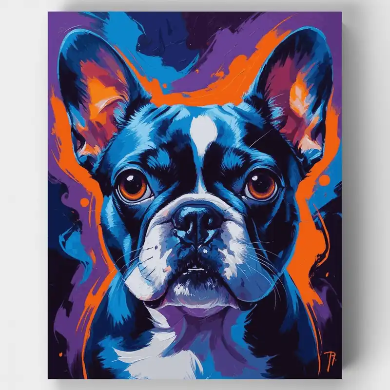 Marca Reconocida Retrato Pop Art de Bulldog Francés - Kit de pintar por números - Lienzo Enrollado / 24 Colores