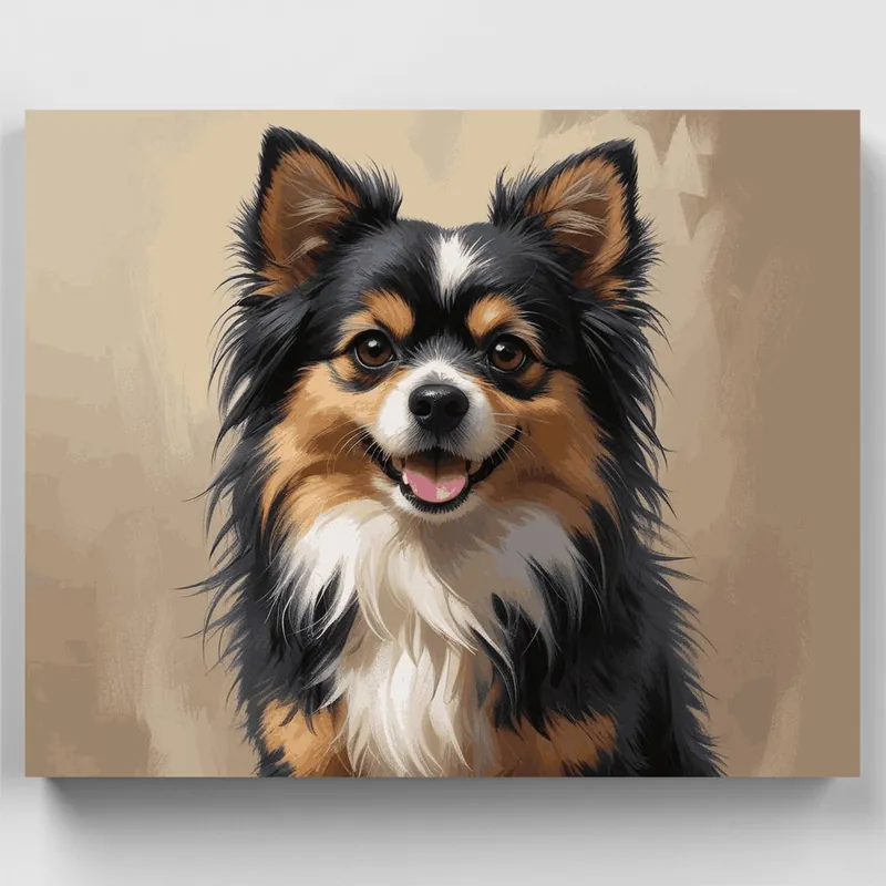 Retrato de Pomerania Tricolor - Kit de pintar por números - Lienzo Enrollado / 24 Colores Favorito De Clientes