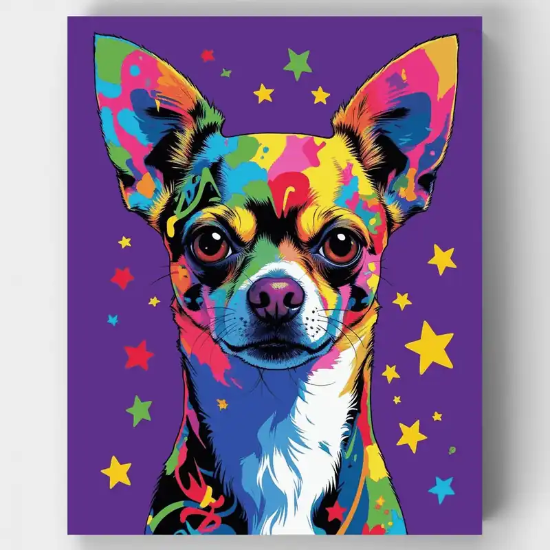 Stock Limitado Chihuahua Colorido - Kit de pintar por números - Lienzo Enrollado / 24 Colores