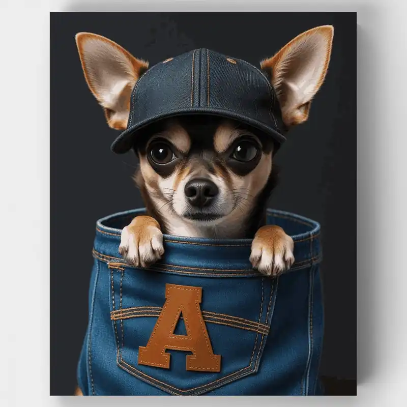 Chihuahua Elegante en Bolsillo de Mezclilla - Kit de pintar por números - Lienzo Enrollado / 24 Colores Rebajas