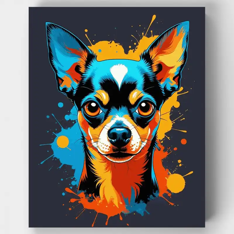 Chihuahua Pop Art Vibrante - Kit de Pintar por Números - Lienzo Enrollado / 24 Colores Máxima Calidad