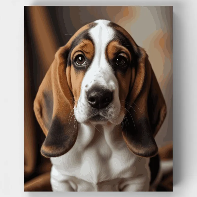 Máxima Calidad Adorable Cachorro Basset Hound - Kit de pintar por números - Lienzo Enrollado / 24 Colores