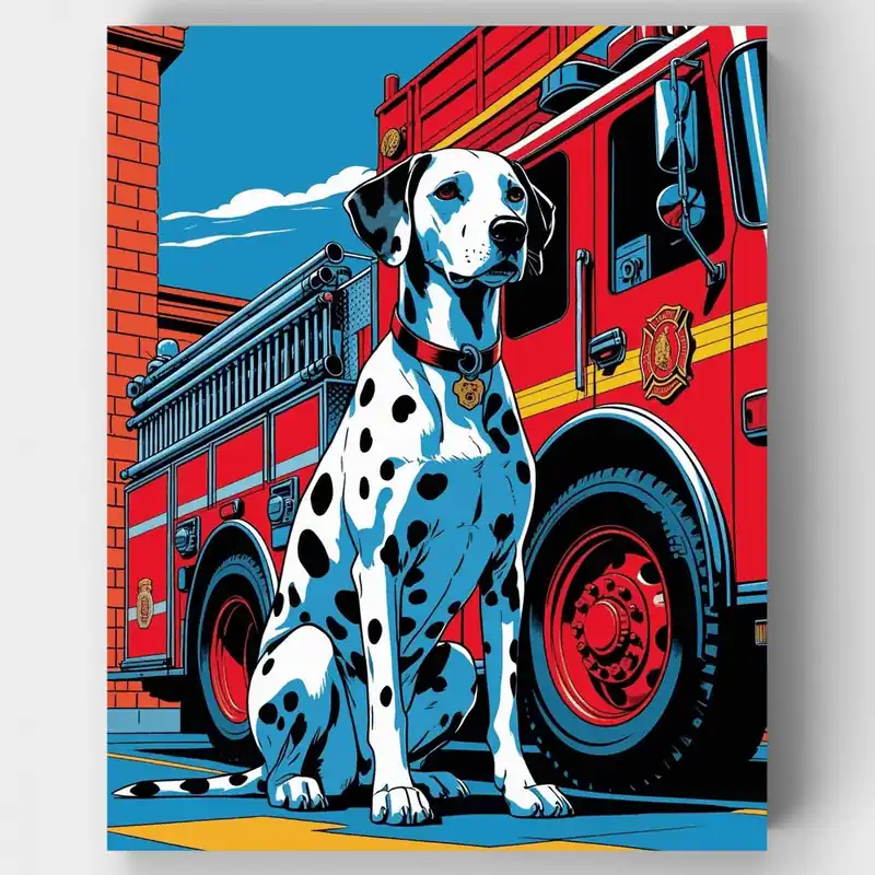 Dálmata Héroe de la Estación de Bomberos - Kit de pintar por números - Lienzo Enrollado / 24 Colores Liquidación