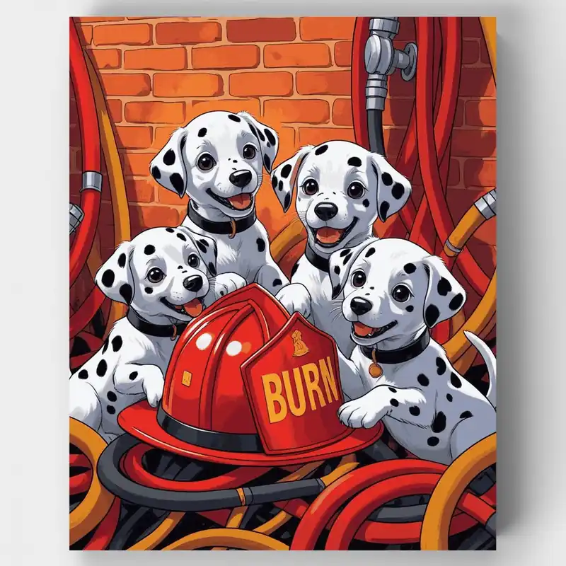 Directo De Fábrica Cachorros Dálmata Bomberos - Kit de pintar por números - Lienzo Enrollado / 24 Colores