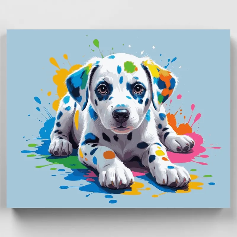 Colorful Dalmatian Puppy - Paint by Numbers Kit - Lienzo Enrollado / 24 Colores Máxima Calidad