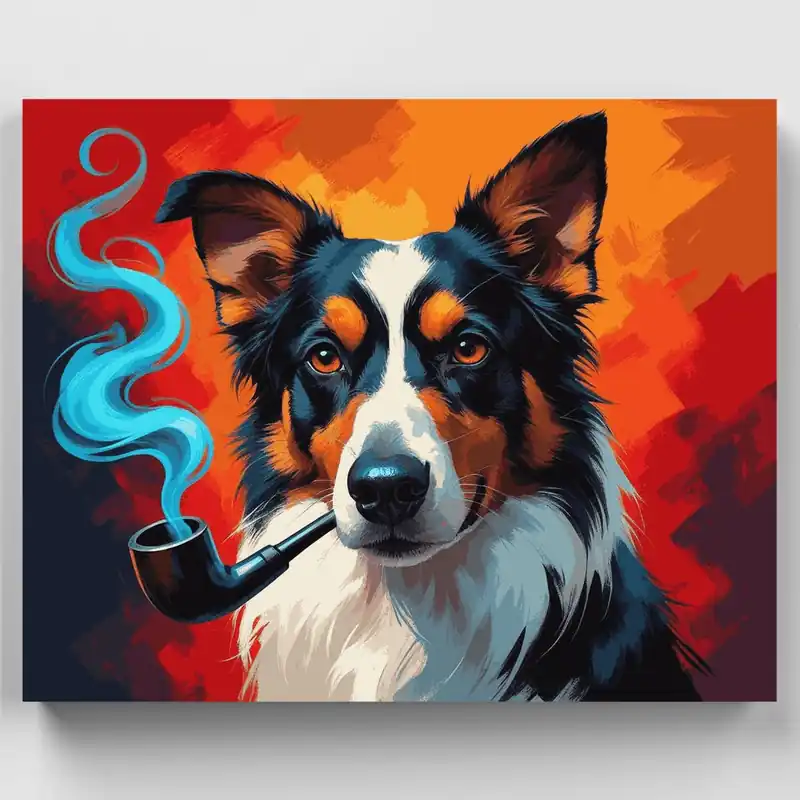 Distinguished Border Collie with Pipe - Paint by Numbers Kit - Lienzo Enrollado / 24 Colores Pago Seguro