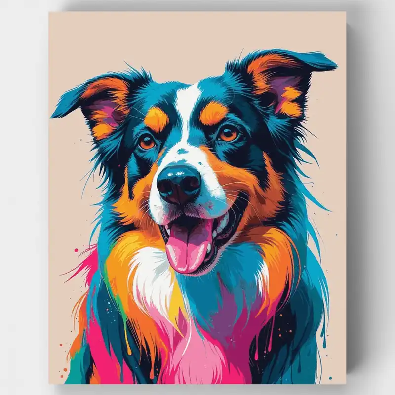 Colorful Border Collie Pop Art - Paint by Numbers Kit - Lienzo Enrollado / 24 Colores Envío Internacional