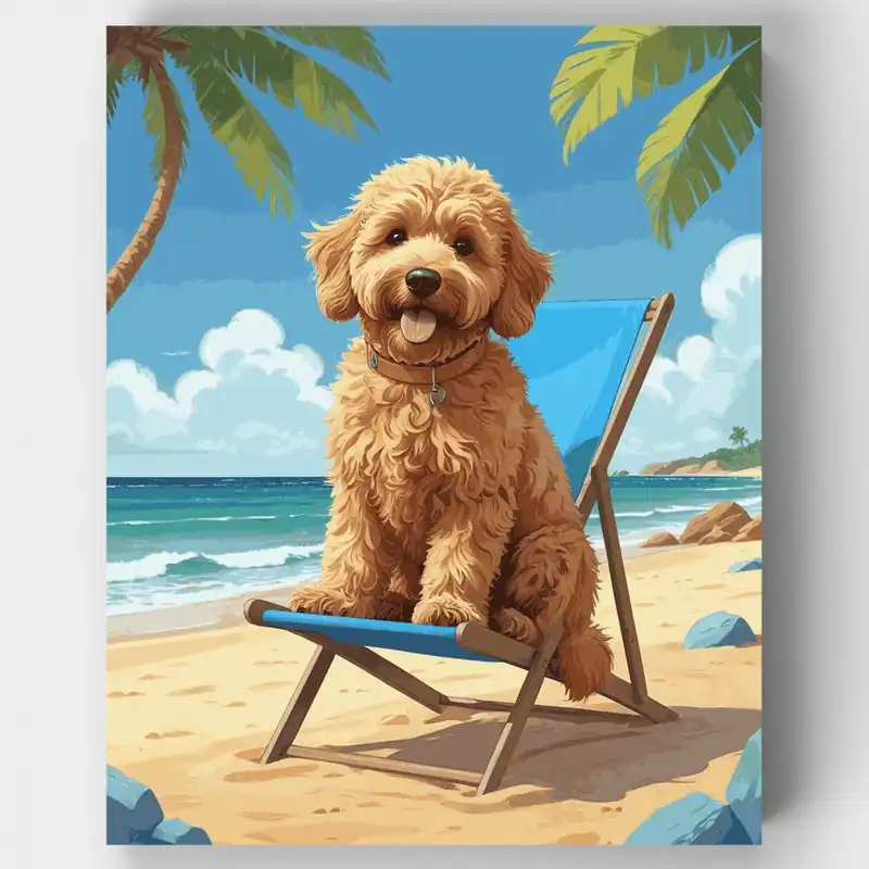 Goldendoodle Beach Vacation - Paint by Numbers Kit - Lienzo Enrollado / 24 Colores Precio Reducido