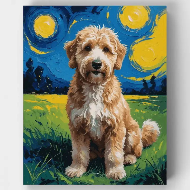 Envío Gratis Goldendoodle Under Starry Night - Paint by Numbers Kit - Lienzo Enrollado / 24 Colores