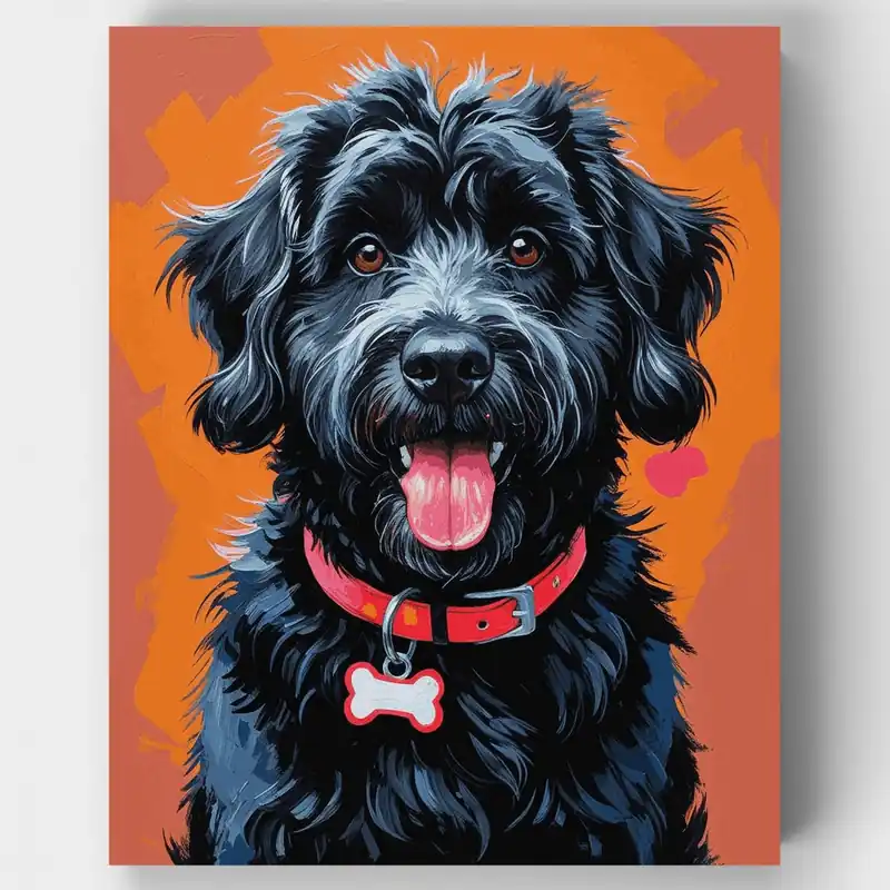 Fluffy Black Doodle Dog - Paint by Numbers Kit - Lienzo Enrollado / 24 Colores Precio Bajo