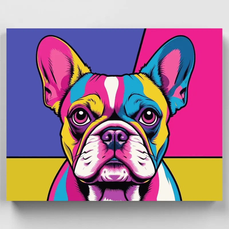 Súper Precio Neon Pop Art French Bulldog - Paint by Numbers Kit - Lienzo Enrollado / 24 Colores
