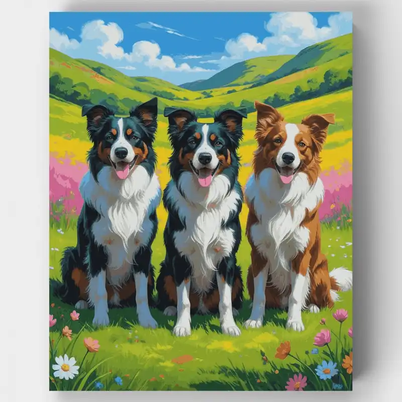 Border Collies en Colinas Onduladas - Kit de pintar por números - Lienzo Enrollado / 24 Colores Garantía De Devolución De Dinero