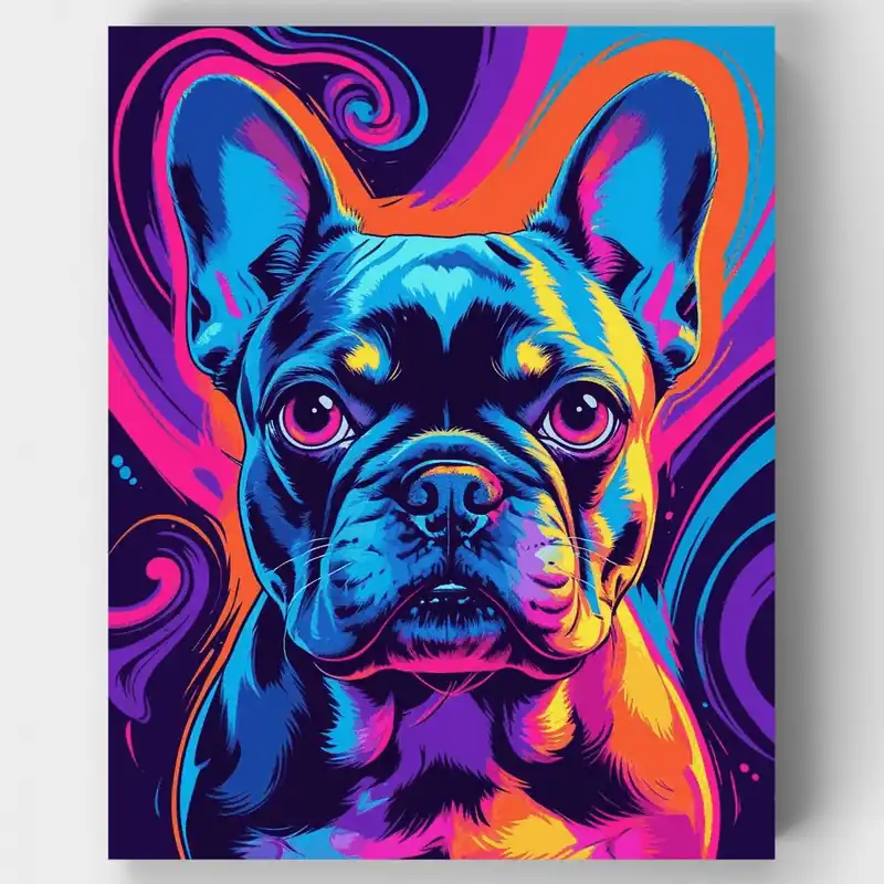 Garantía De Devolución De Dinero Bulldog Francés Neón - Kit de pintar por números - Lienzo Enrollado / 24 Colores