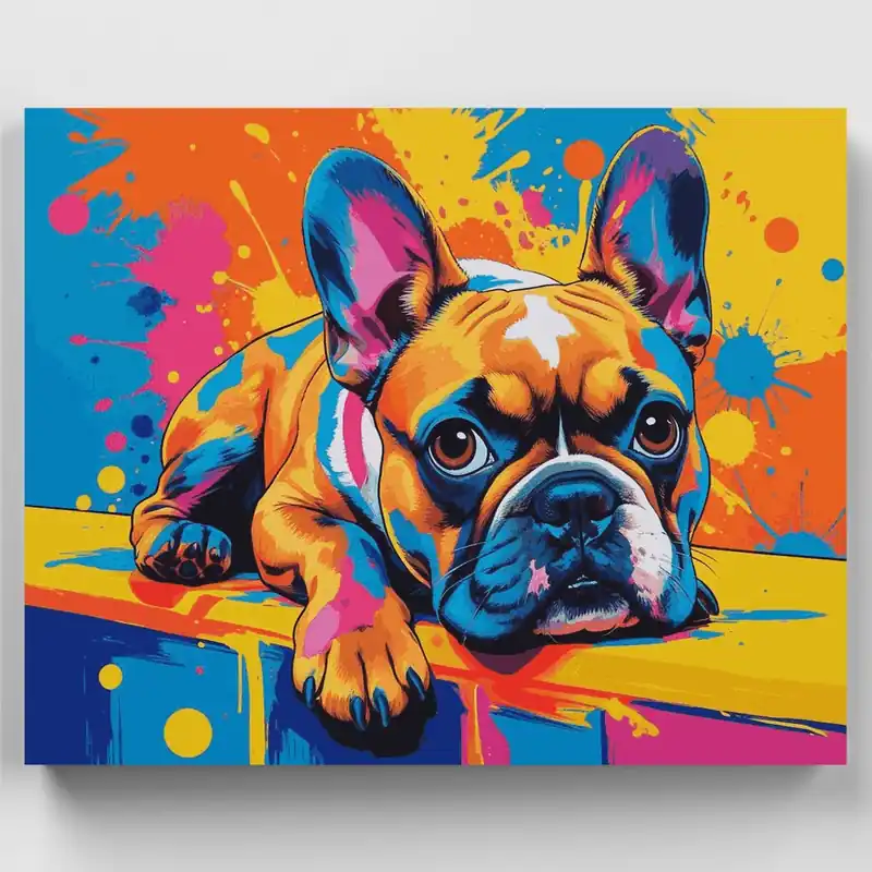 Rebajas French Bulldog Pop Art Splash - Kit de pintar por números - Lienzo Enrollado / 24 Colores
