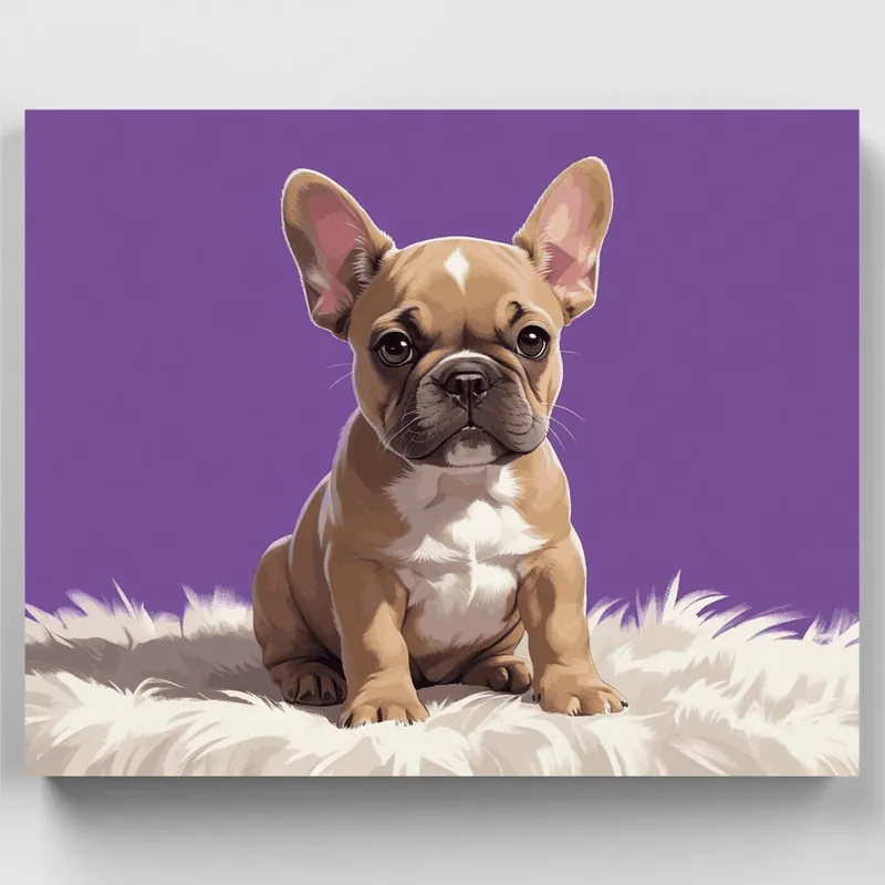 Cachorro de Bulldog Francés sobre Fondo Morado - Kit de pintar por números - Lienzo Enrollado / 24 Colores Envío Inmediato