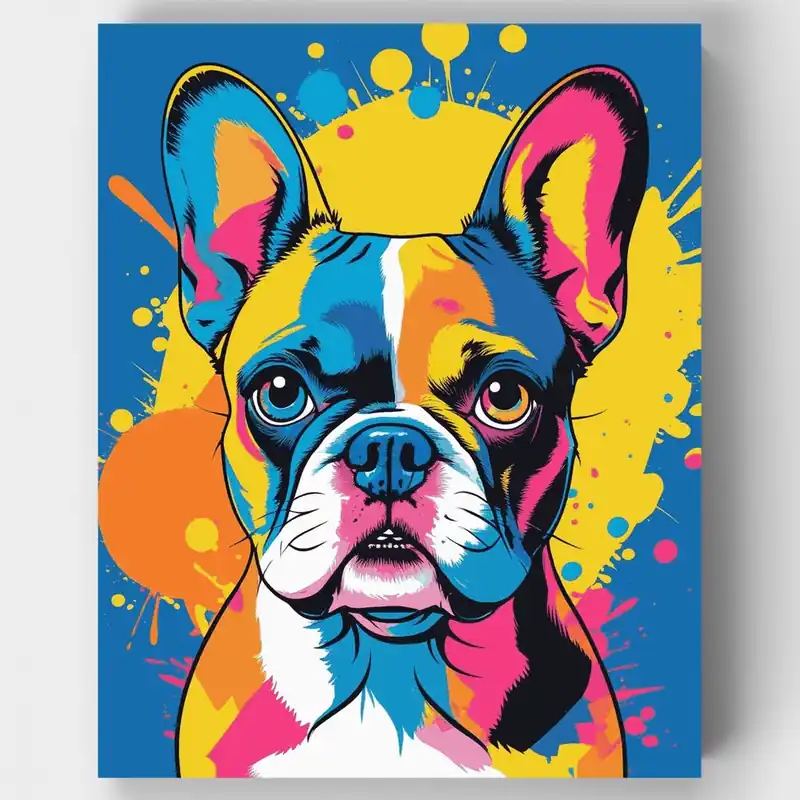 Pop Art Explosión de Bulldog Francés - Kit de pintar por números - Lienzo Enrollado / 24 Colores Edición Limitada