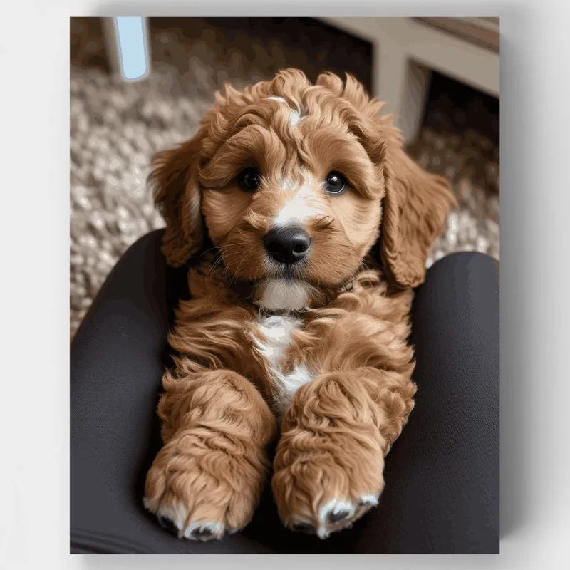 Precio Económico Adorable Cachorro Cockapoo con Pelaje Rizado - Kit de pintar por números - Lienzo Enrollado / 24 Colores