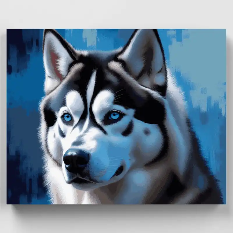 Disponible Ahora Husky Majestuoso de Ojos Azules - Kit de pintar por números - Lienzo Enrollado / 24 Colores