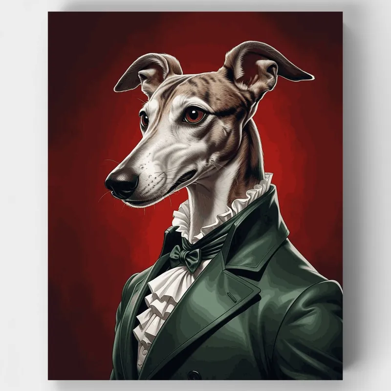 Marca Reconocida Galgo Elegante con Atuendo Victoriano - Kit de pintar por números - Lienzo Enrollado / 24 Colores