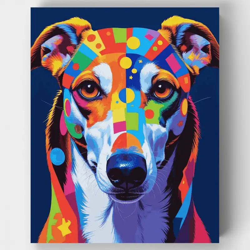 Descuento Retrato Colorido de Galgo - Kit de Pintar por Números - Lienzo Enrollado / 24 Colores