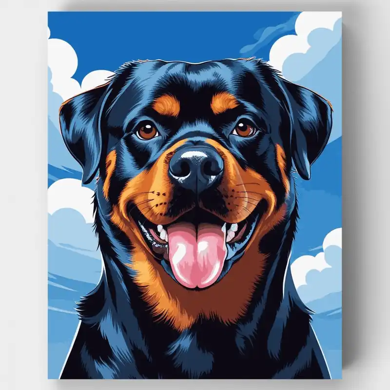 Rottweiler Feliz - Kit de pintar por números - Lienzo Enrollado / 24 Colores Envío Inmediato