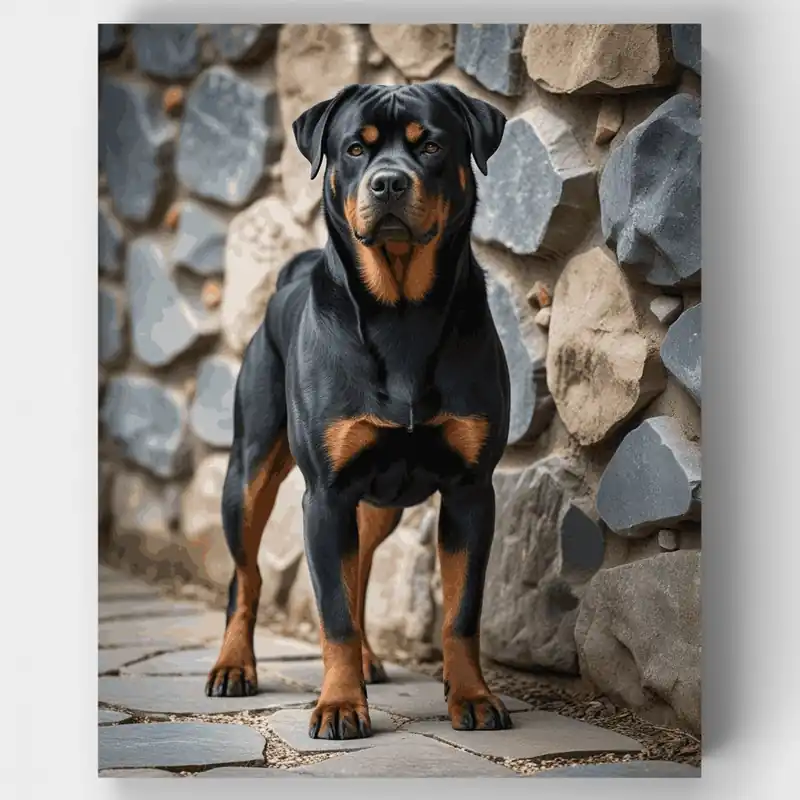 Guardián Rottweiler Confiado - Kit de pintar por números - Lienzo Enrollado / 24 Colores Disponible Ahora