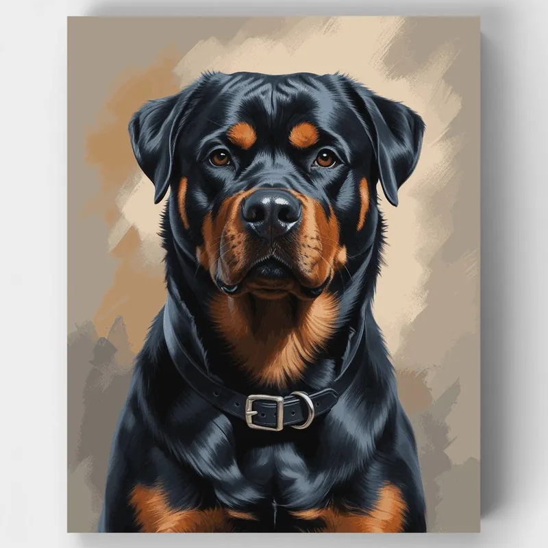 Popular Noble Rottweiler con Collar - Kit de pintar por números - Lienzo Enrollado / 24 Colores