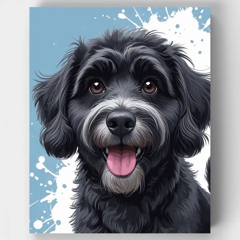 Precio Económico Retrato de Labradoodle Negro - Kit de pintar por números - Lienzo Enrollado / 24 Colores