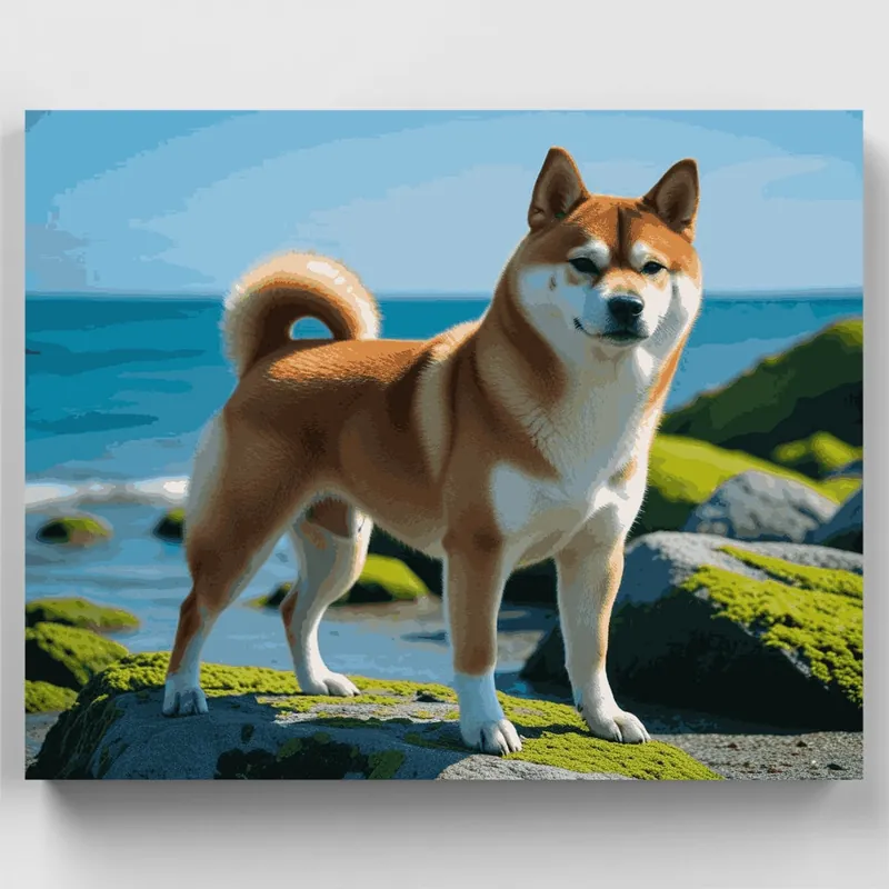 Imprescindible (Must-Have) Shiba Inu junto al Océano - Kit de pintar por números - Lienzo Enrollado / 24 Colores