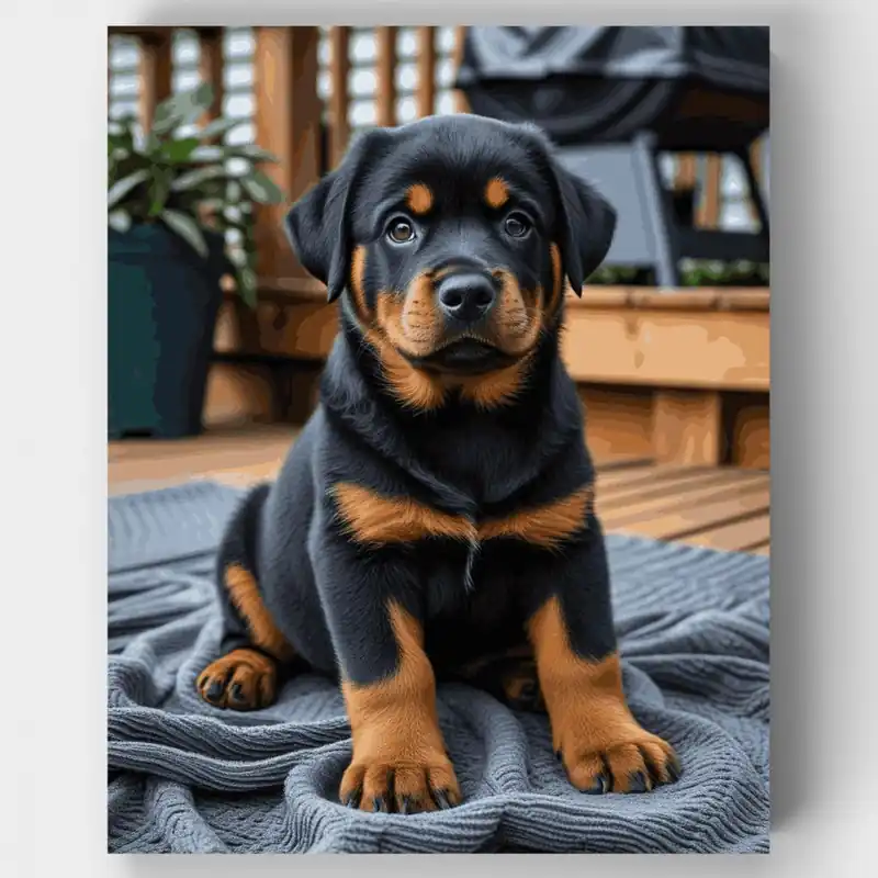 Cachorro Rottweiler - Kit de pintar por números - Lienzo Enrollado / 24 Colores Popular