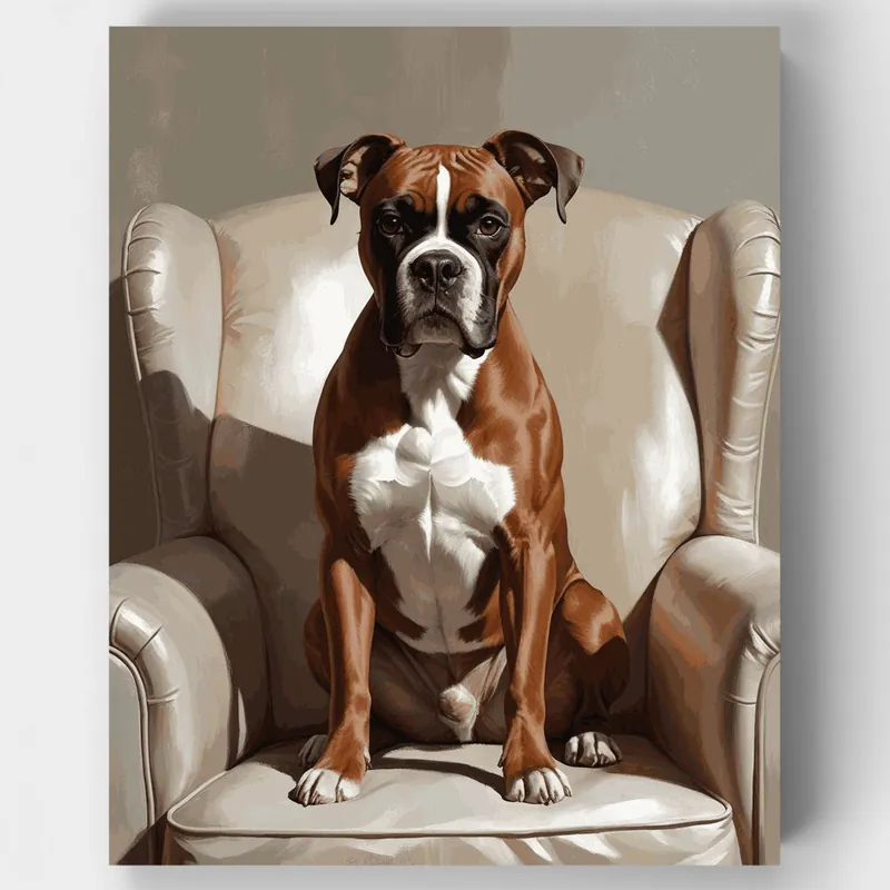 Retrato Majestuoso de Perro Bóxer - Kit de pintar por números - Lienzo Enrollado / 24 Colores Últimas Unidades