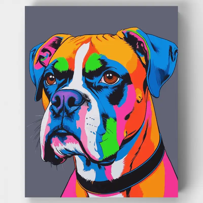 Retrato Colorido de Perro Bóxer - Kit de pintar por números - Lienzo Enrollado / 24 Colores Oferta Especial