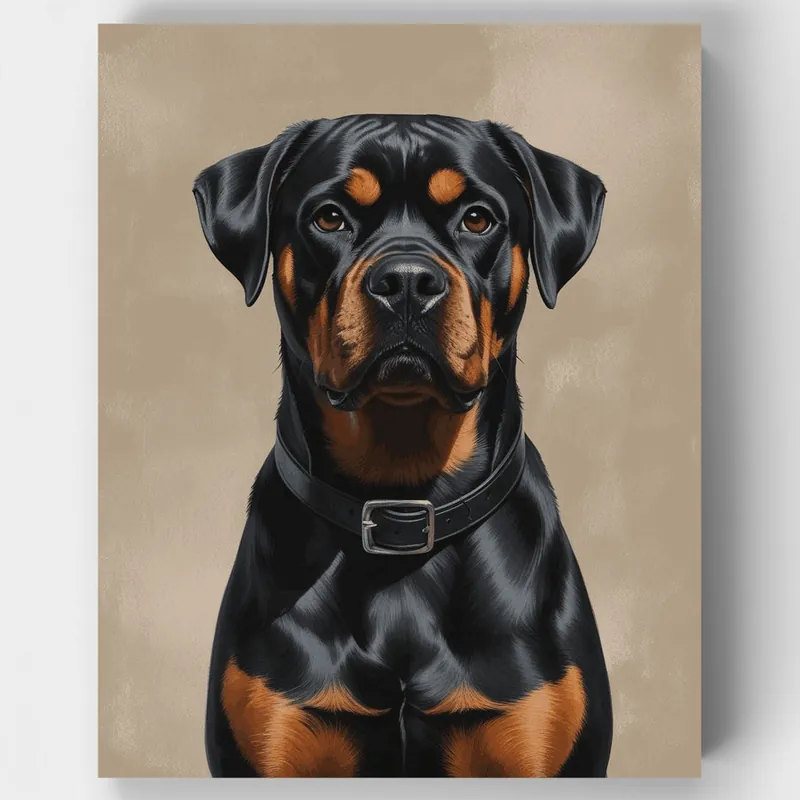 Edición Limitada Rottweiler Regio con Collar de Cuero - Kit de pintar por números - Lienzo Enrollado / 24 Colores