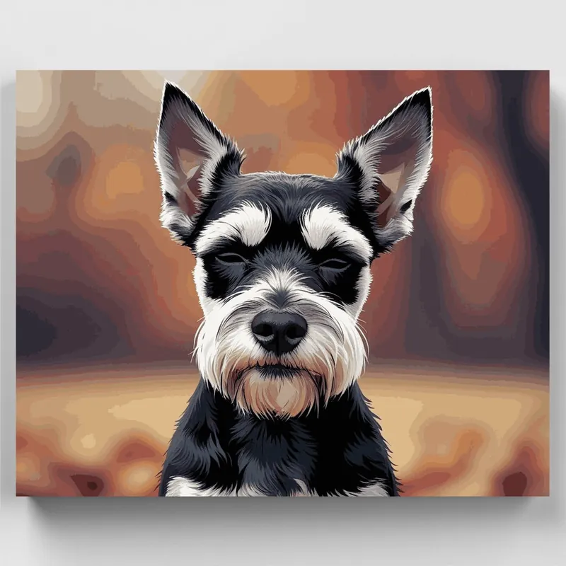 Schnauzer Distinguido con Fondo Bokeh Cálido - Kit de pintar por números - Lienzo Enrollado / 24 Colores De Moda