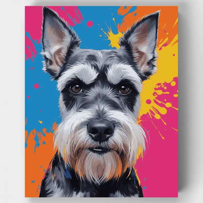 Retrato de Schnauzer Colorido - Kit de pintar por números - Lienzo Enrollado / 24 Colores Devolución Gratuita