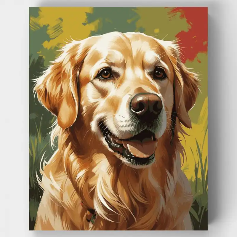 Envío Inmediato Golden Retriever Feliz en la Naturaleza - Kit de pintar por números - Lienzo Enrollado / 24 Colores
