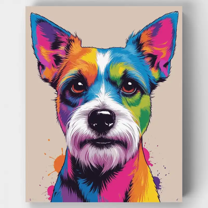 Kit de Pintar por Números Schnauzer Pop Art Vibrante - Lienzo Enrollado / 24 Colores Mejor Calidad