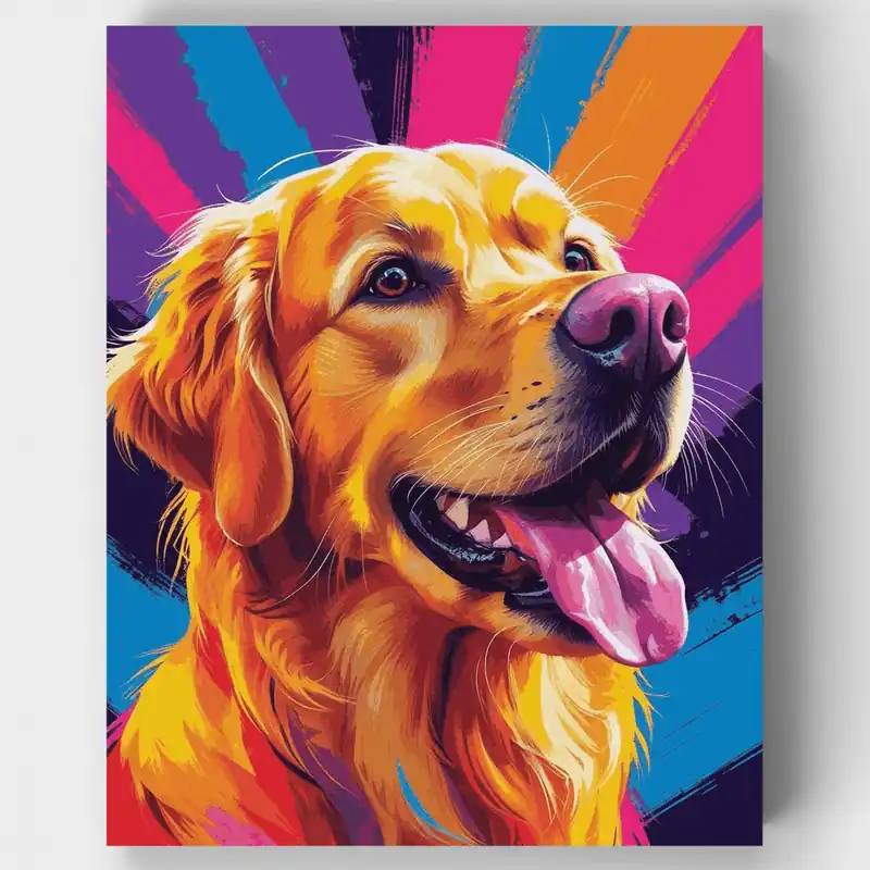 Golden Retriever Pop Art - Kit de pintar por números - Lienzo Enrollado / 24 Colores Artesanal