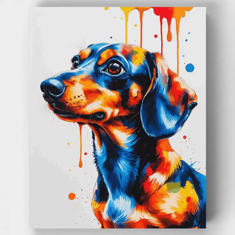 Retrato Vibrante de Dachshund - Kit de pintar por números - Lienzo Enrollado / 24 Colores Compra Ahora