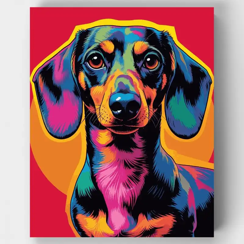 Dachshund Vibrante Pop Art - Kit de Pintar por Números - Lienzo Enrollado / 24 Colores Mayoreo