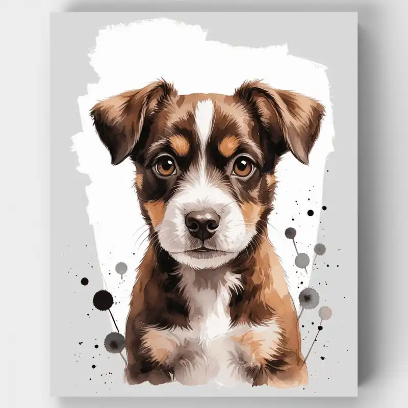 Retrato de Cachorro Adorable - Kit de Pintar por Números - Lienzo Enrollado / 24 Colores Alta Calidad