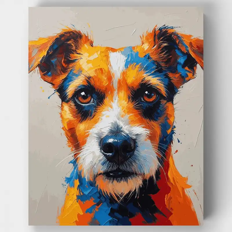 Garantía Incluida Retrato Vibrante de Jack Russell Terrier - Kit de pintar por números - Lienzo Enrollado / 24 Colores