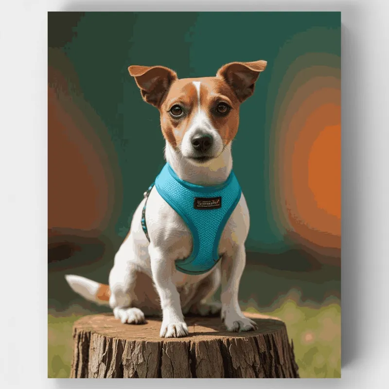 Jack Russell con Arnés Turquesa Retrato - Kit de pintar por números - Lienzo Enrollado / 24 Colores Envío Gratis