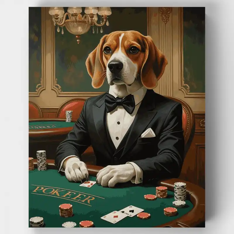 Beagle Sofisticado en Mesa de Póker - Kit de Pintar por Números - Lienzo Enrollado / 24 Colores Precio Reducido