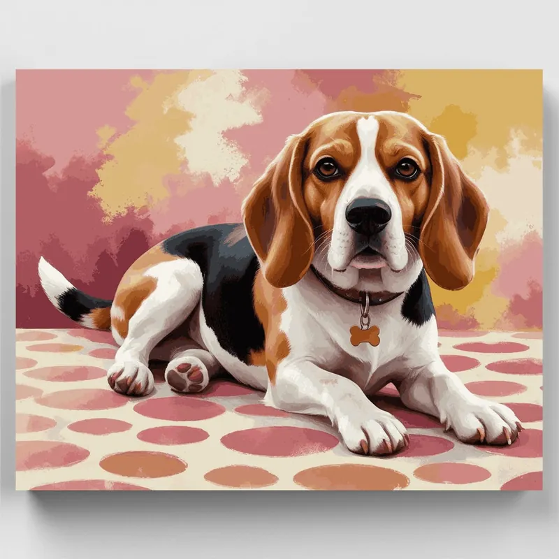 Beagle con Fondo de Lunares - Kit de pintar por números - Lienzo Enrollado / 24 Colores Solo Por Tiempo Limitado