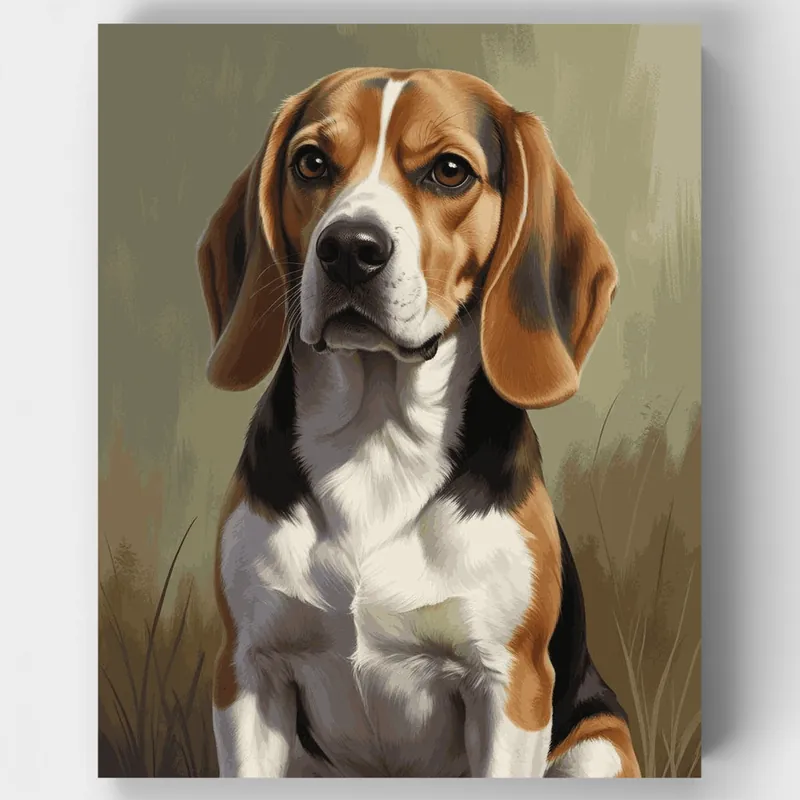 Envío Internacional Retrato Clásico de Beagle en el Campo - Kit de pintar por números - Lienzo Enrollado / 24 Colores
