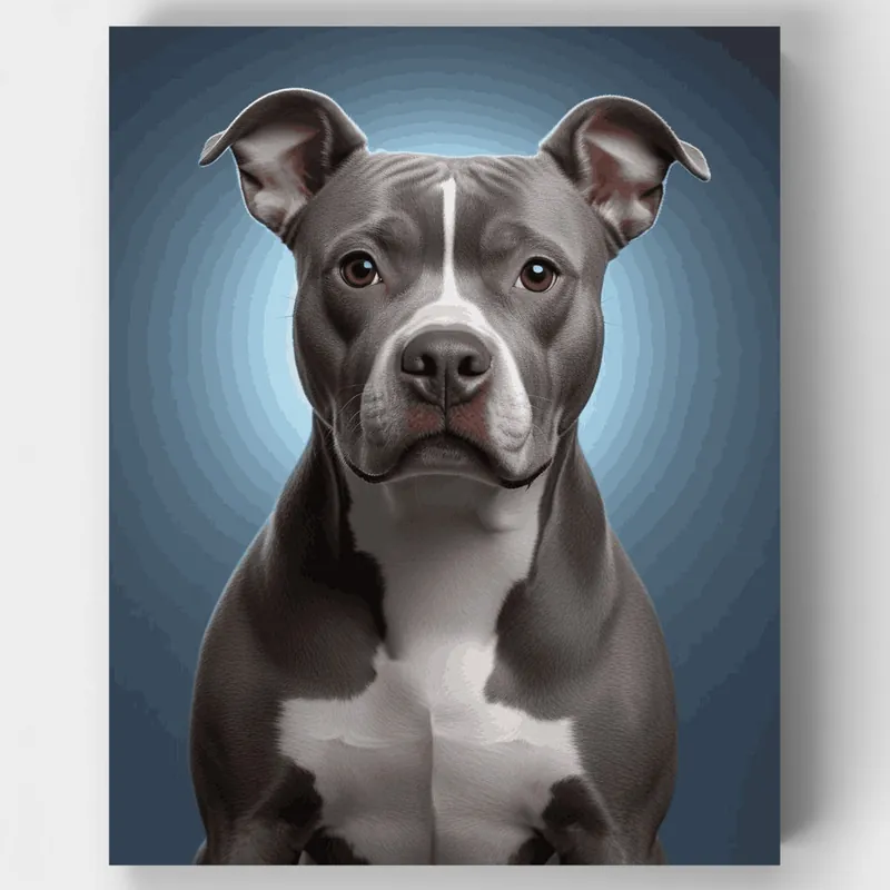 Tendencia Pitbull Gris y Blanco Majestuoso - Kit de pintar por números - Lienzo Enrollado / 24 Colores