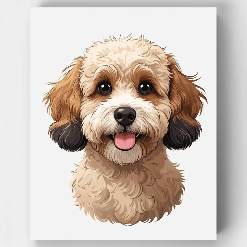 Retrato Adorable de Cavapoo - Kit de Pintar por Números - Lienzo Enrollado / 24 Colores Nueva Colección