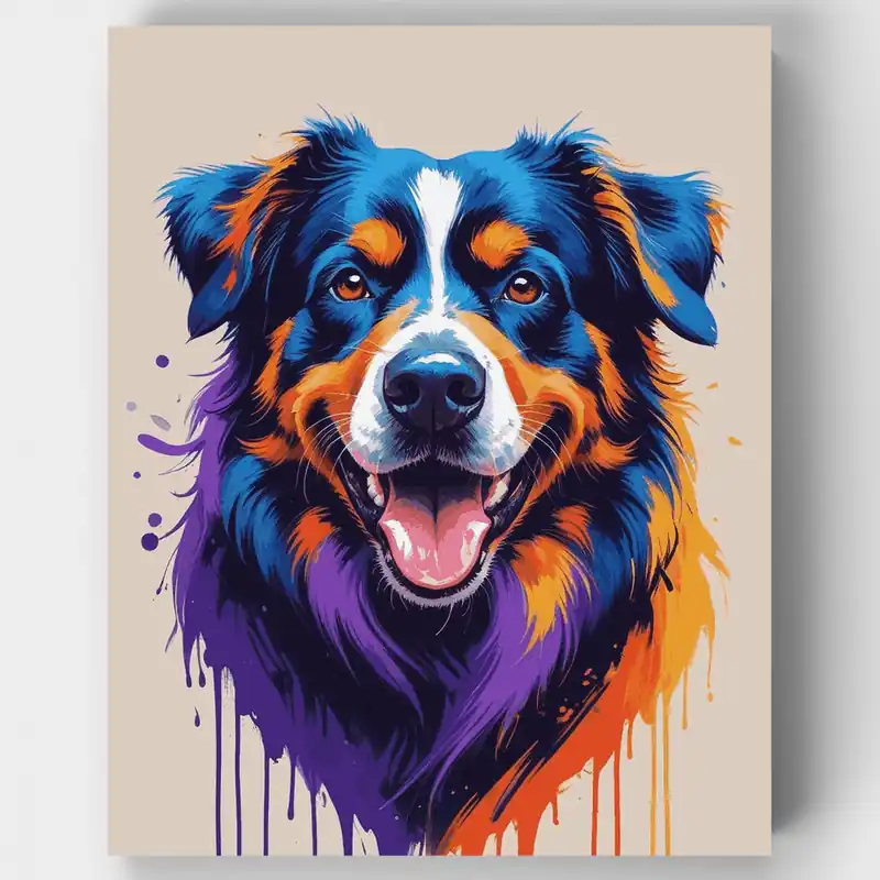 Súper Precio Perro de Montaña Bernés con Salpicaduras de Pintura - Kit de pintar por números - Lienzo Enrollado / 24 Colores